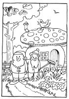 A coloring page of gnomes